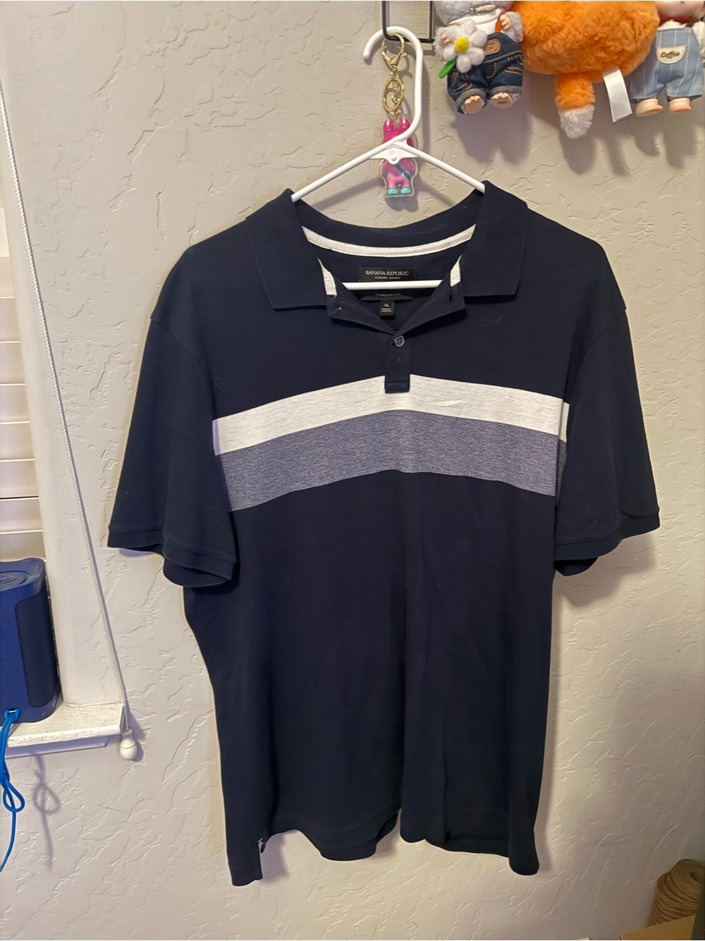 Banana Republic Navy Polo with White and Gray Chest Stripe